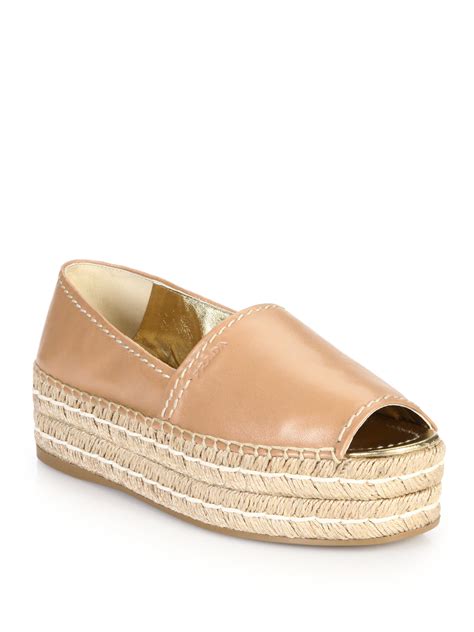 prada leather peep toe platform espadrilles|prada platform heels.